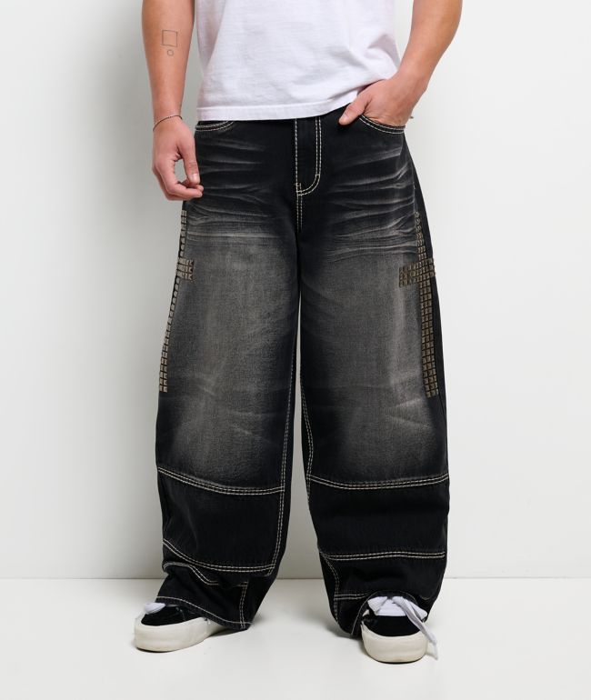 Ninth Hall Astray Disciple Stud Cross Black Wash Loose Fit Jeans - Ninth Hall