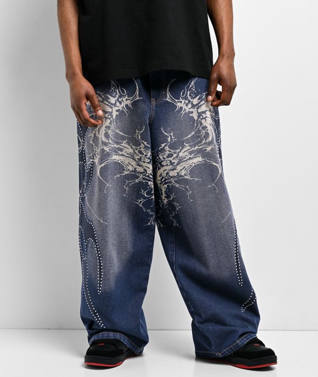 Vitriol Void Repent Dark Blue Wash Wide Leg Jeans - Vitriol