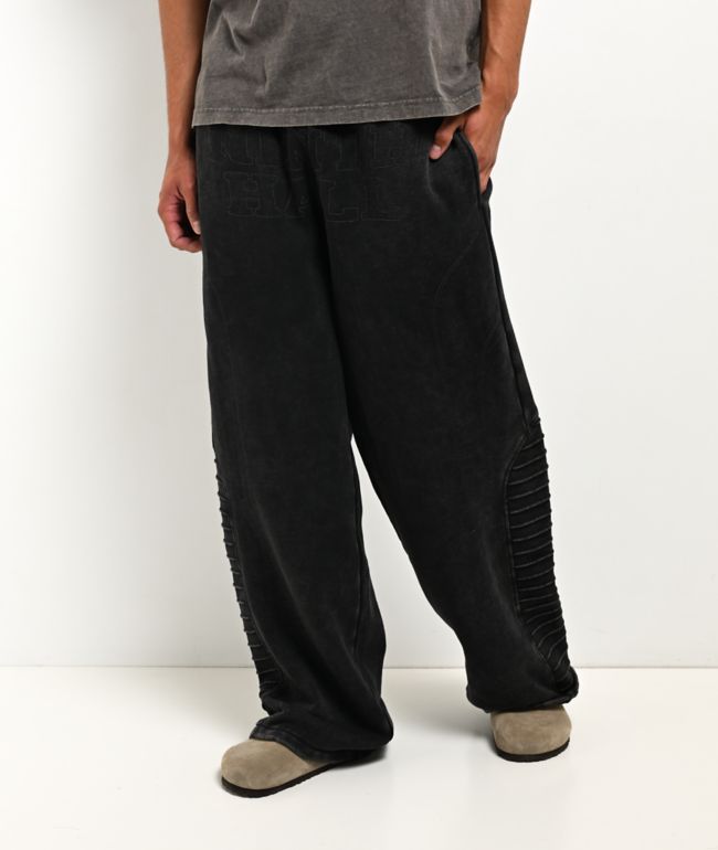 Ninth Hall Moto Seams Black Wash Baggy Sweatpants - Ninth Hall