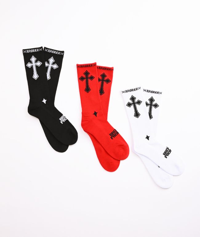 Broken Promises Klassics 3 Pack Red, White & Black Crew Socks - Broken Promises