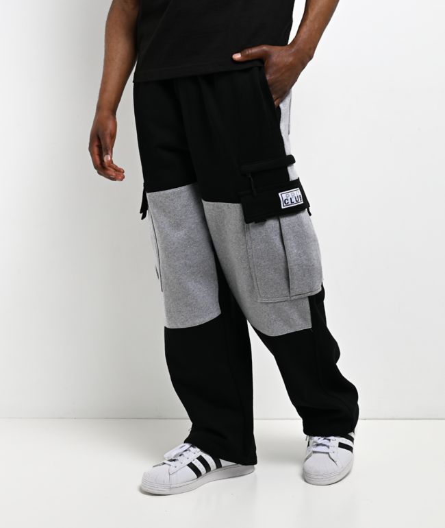 Pro Club Color Block Black & Grey Heavyweight Cargo Sweatpants - Pro Club