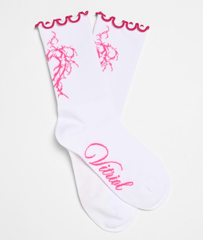 Vitriol Barbed Heart Lettuce Edge White Socks - Vitriol