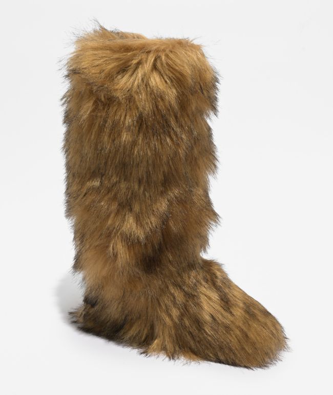Wild Diva Melanie Brown Knee High Fur Boots - 