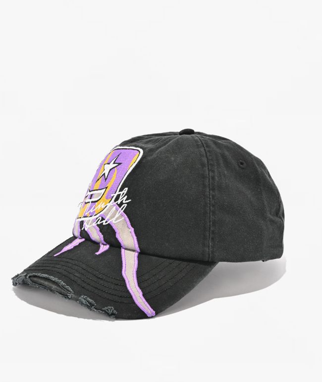 Ninth Hall Miles Distressed Black Strapback Hat - Ninth Hall