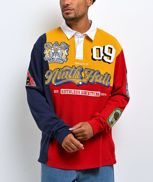 Ninth Hall Benchmark Red, Navy & Yellow Boxy Rugby Shirt - Ninth Hall