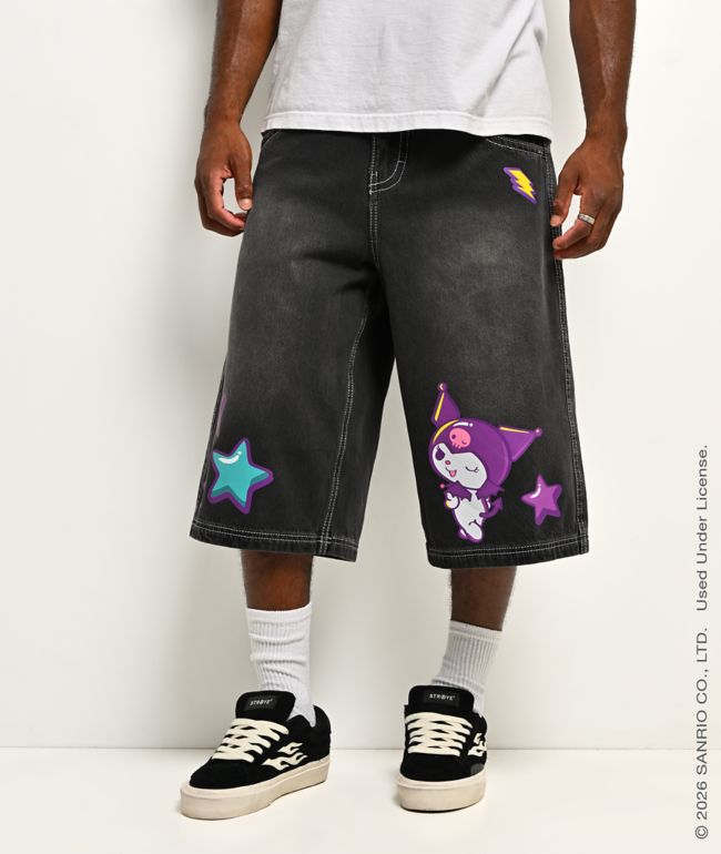 Hello Kitty® and Friends | A.LAB Kuromi™ Tokyo Skate Black Denim Shorts - Hello Kitty And Friends