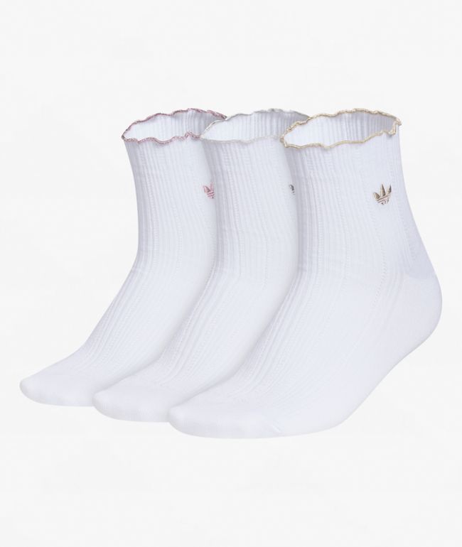 adidas Metallic Ruffle 3 Pack White Ankle Socks - adidas