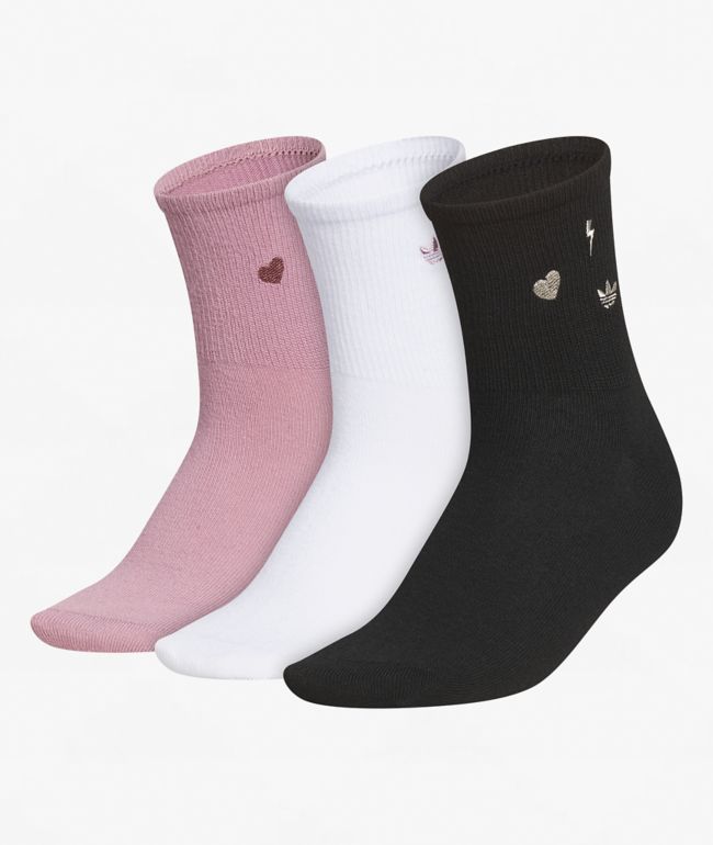 adidas Icons 3 Pack Pink, White & Black Quarter Socks - adidas