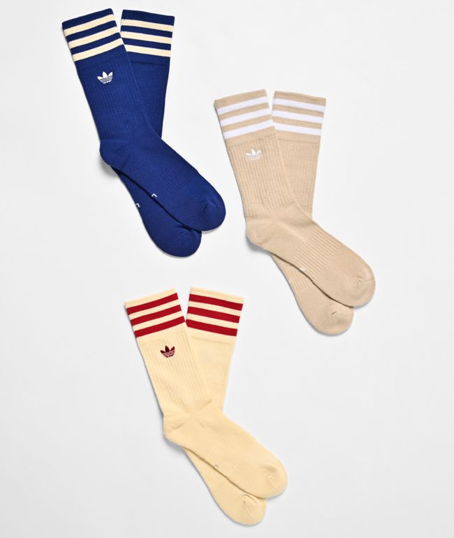adidas Originals Roller Natural, Blue & Khaki 3 Pack Crew Socks - adidas