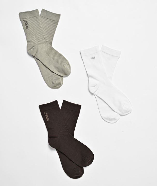 adidas Signature Brown, White & Grey 3 Pack High Quarter Crew Socks - adidas