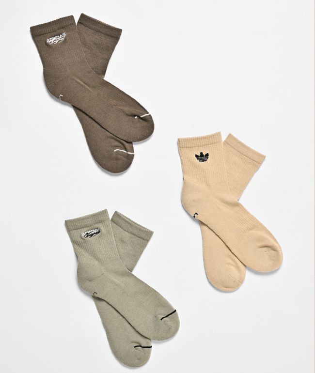 adidas Signature Brown, Khaki & Grey High Quarter Crew Socks - adidas