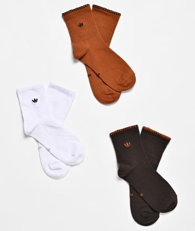 adidas Luna Brown & White 3 Pack High Quarter Crew Socks - adidas