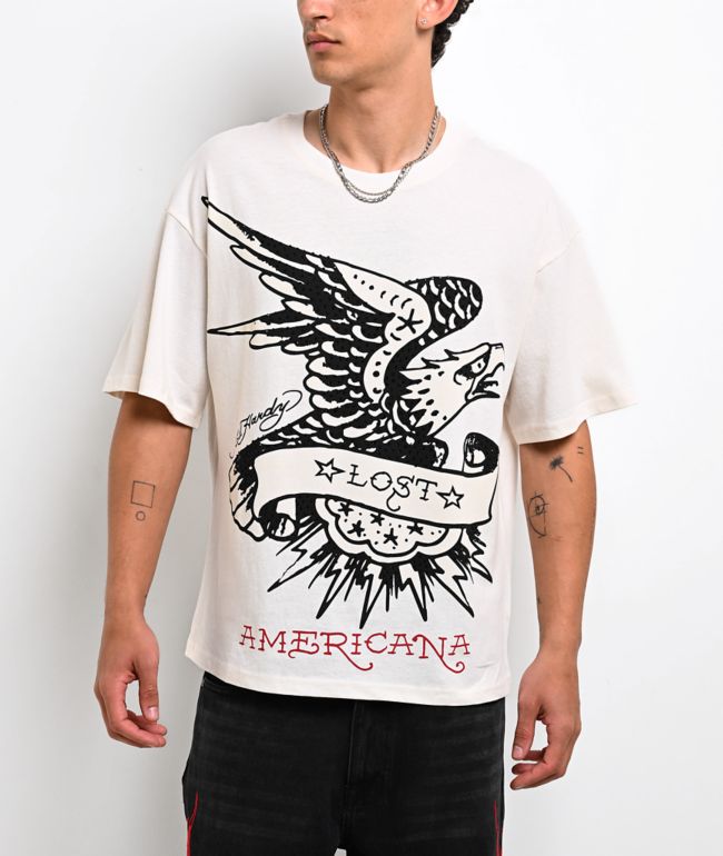 Ed Hardy x EST 19XX Rhinestone Lost Eagle Cream T-Shirt - Ed Hardy
