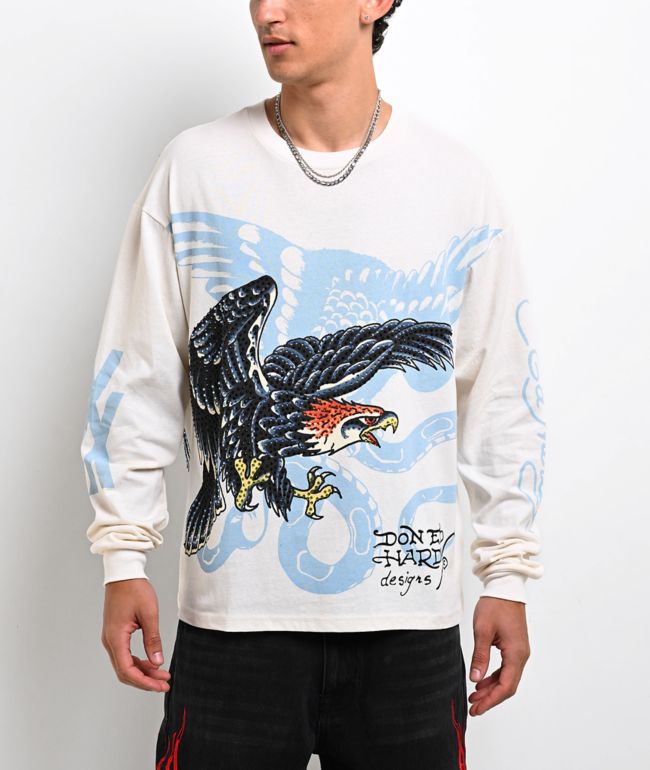 Ed Hardy x EST 19XX Rhinestone Eagle Cream Long Sleeve T-Shirt - Ed Hardy
