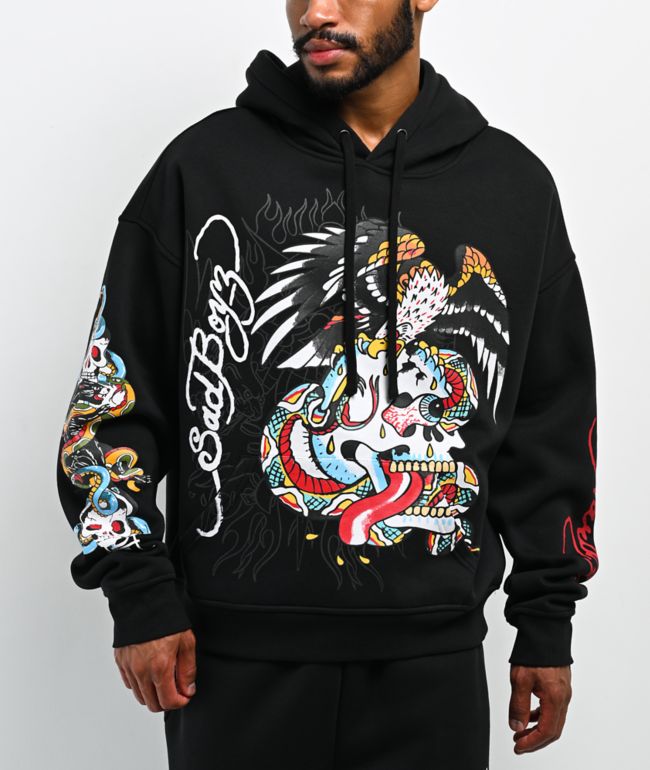 Ed Hardy x $AD BOYZ by Junior H Eagle Skull Black Hoodie - Ed Hardy