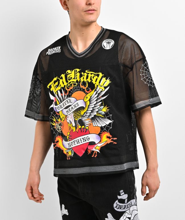 Ed Hardy x Broken Promises Forever Means Nothing Black Mesh Jersey - Ed Hardy