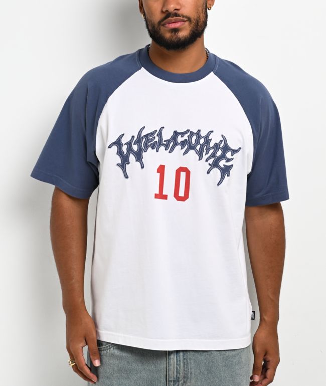 Welcome Dugout White & Navy Boxy Raglan T-Shirt - Welcome Skateboards