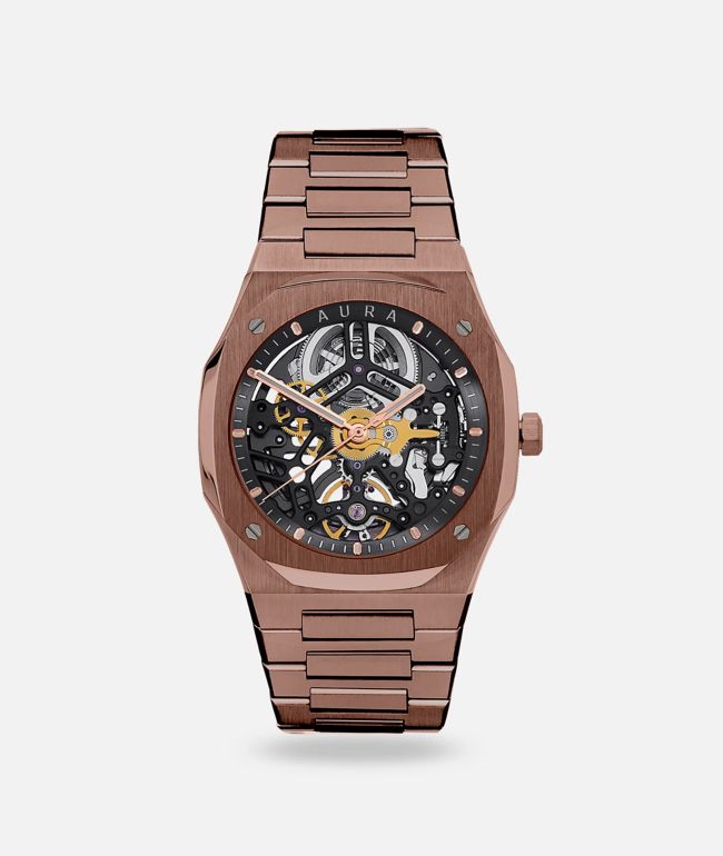 AURA Skeleton 002 Coffee Analog Watch - AURA Watches