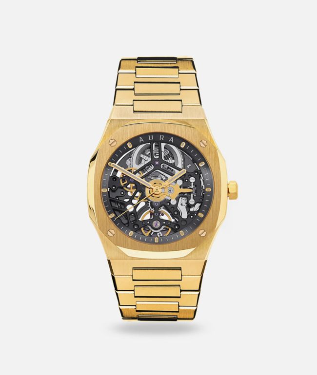 AURA Skeleton 002 Gold Analog Watch - AURA Watches