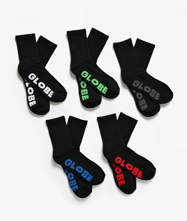 Globe Stealth 5 Pack Black Crew Socks - Globe