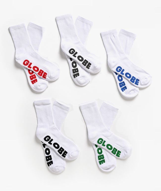 Globe Stealth 5 Pack White Crew Socks - Globe