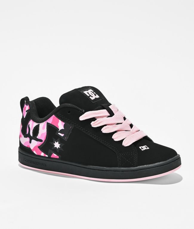 DC Court Graffik Black & Pink Camo Skate Shoes - DC