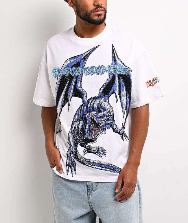 Yu-Gi-Oh! Blue Eyes White Dragon Rhinestone White T-Shirt - 