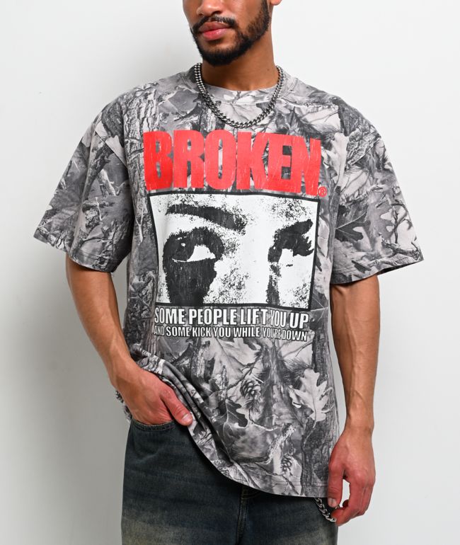 Broken Promises Side Eye Grey Camo T-Shirt - Broken Promises