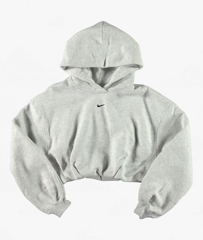 Nike Sportswear Women's Studio Heather Grey Oversized Crop Hoodie - Nike