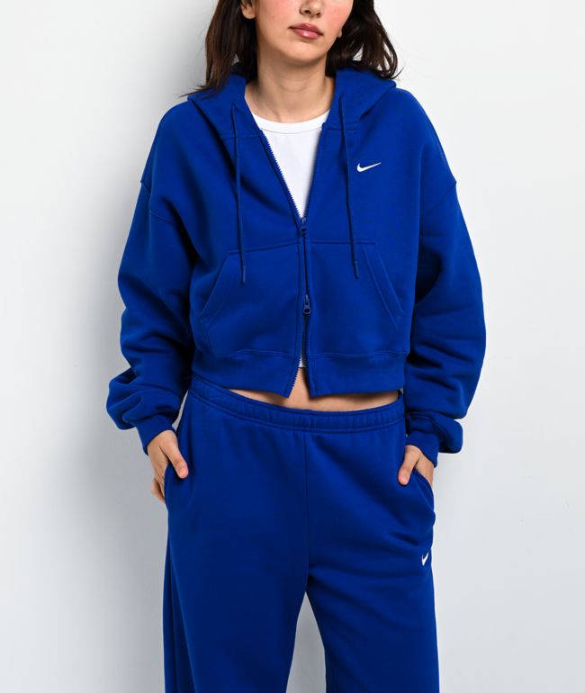 Nike Studio Blue Oversized Crop Zip Hoodie - Nike