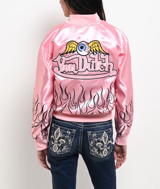 Von Dutch Pink Satin Bomber Jacket - Von Dutch