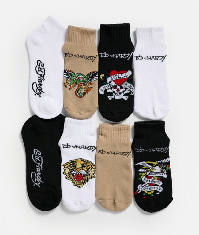 Ed Hardy Tattoo 8 Pack Ankle Socks - Ed Hardy