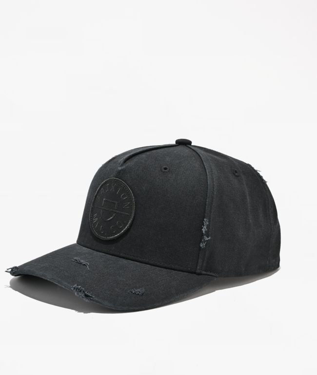Brixton Crest Distress Black Canvas Snapback Hat - Brixton