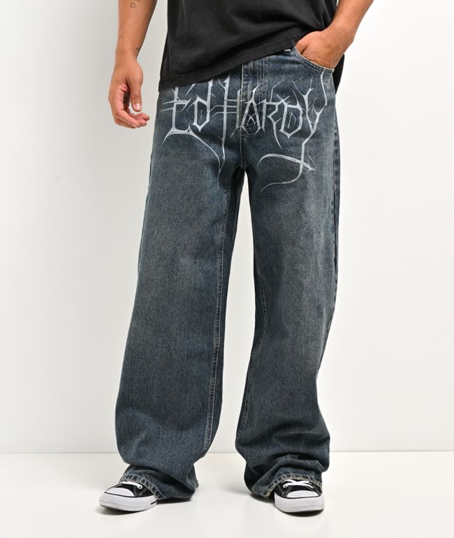 Ed Hardy Dragon Blue Baggy Jeans - Ed Hardy