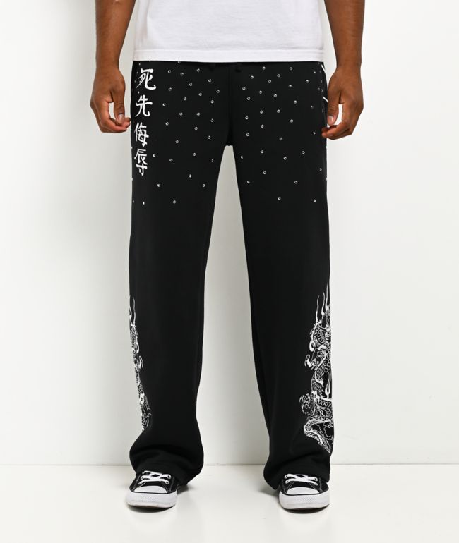 Ed Hardy Dragons Studded Black Sweatpants - Ed Hardy