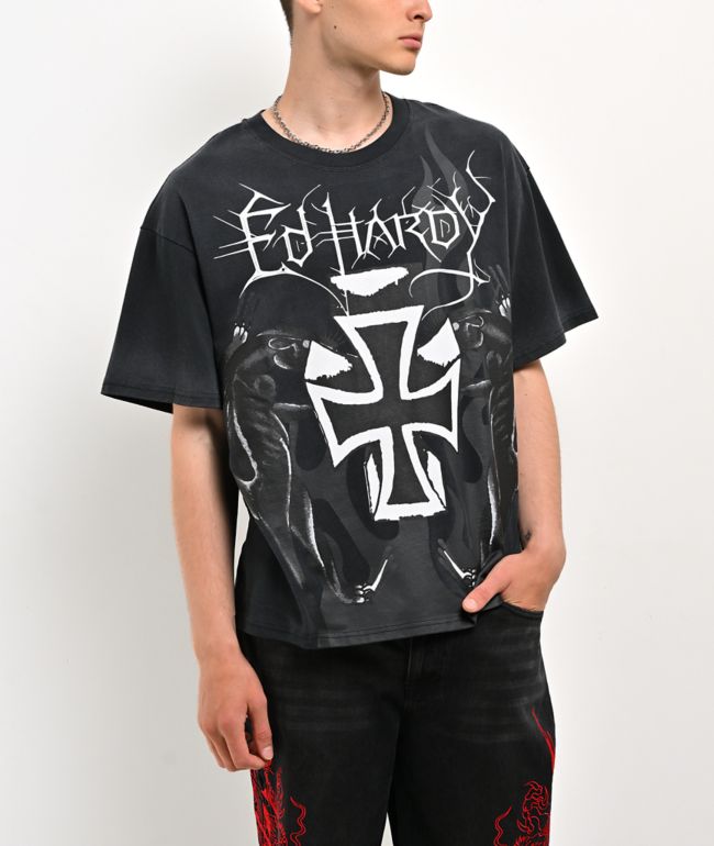 Ed Hardy Cross Black Wash T-Shirt - Ed Hardy