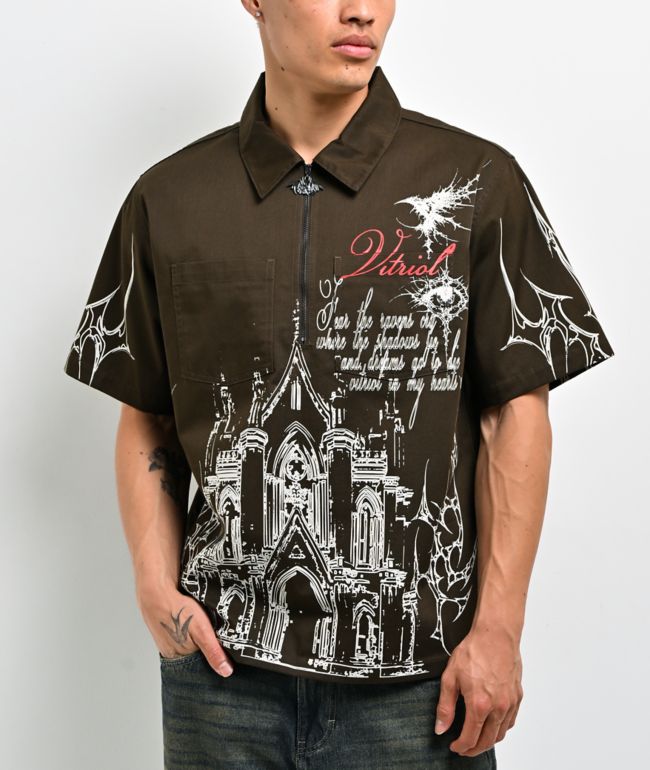 Vitriol Channel Brown Quarter Zip Work Shirt - Vitriol