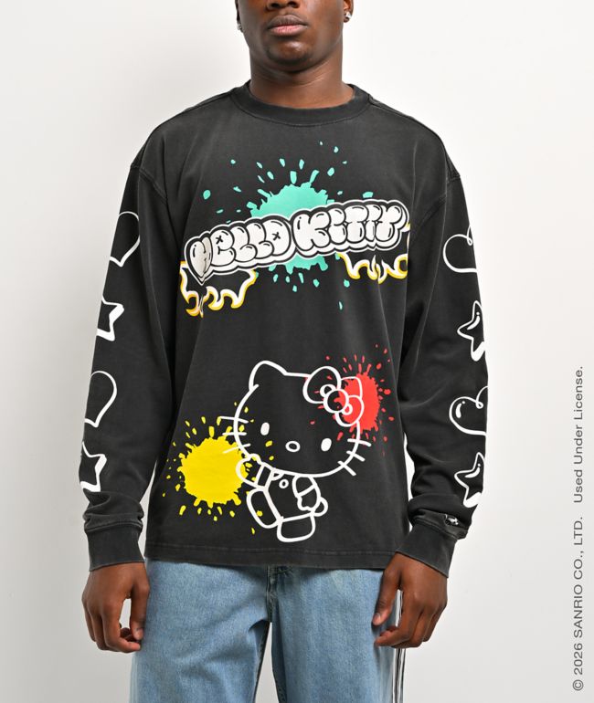 Hello Kitty® and Friends | A.LAB Hello Kitty® Tokyo Skate Black Wash Long Sleeve T-Shirt - Hello Kitty And Friends