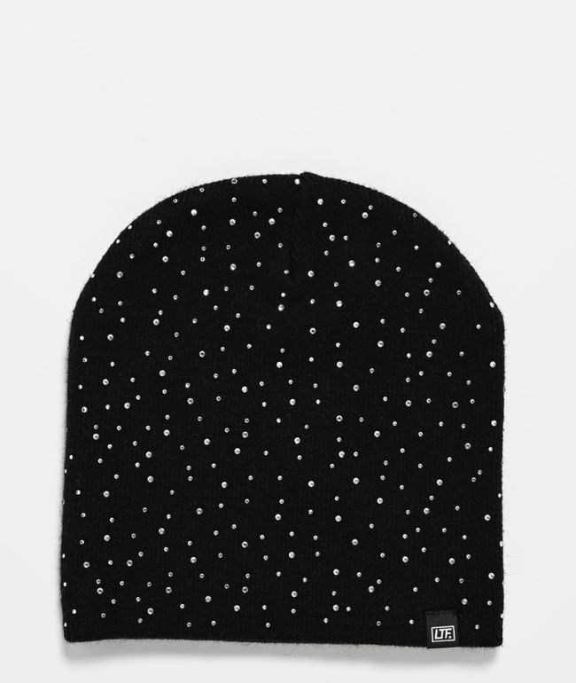 Learn To Forget Scattered Rhinestone Black Skully Beanie - LTF