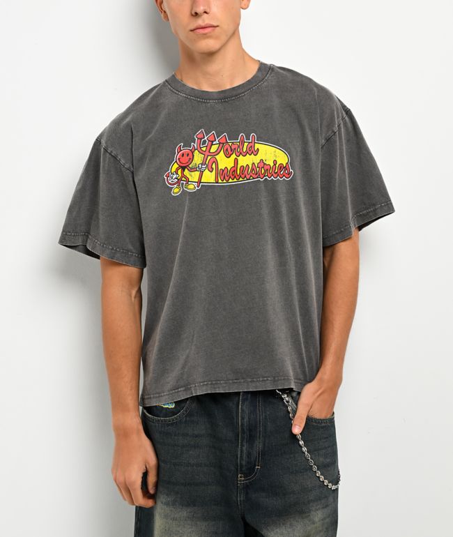 World Industries Oval Corp Grey Wash T-Shirt - World Industries
