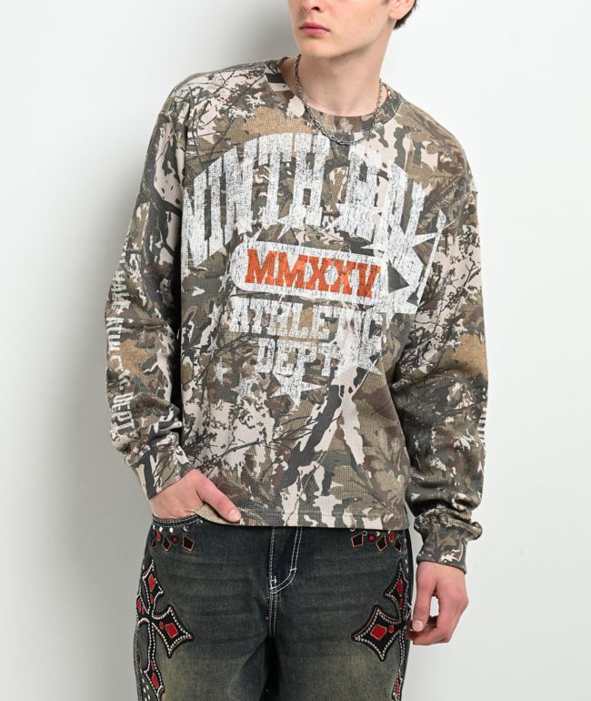 Ninth Hall Layered Text Camo Long Sleeve Thermal T-Shirt - Ninth Hall