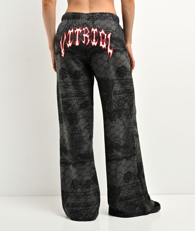 Vitriol Myla Lace Dark Grey & Black Wide Leg Sweatpants - Vitriol