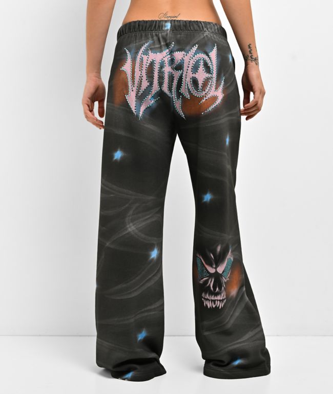 Vitriol Myla Black Smoke Rhinestone Grey Sweatpants - Vitriol