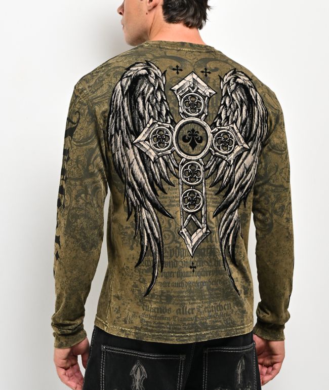 Affliction Crossed Green Long Sleeve T-Shirt - Affliction
