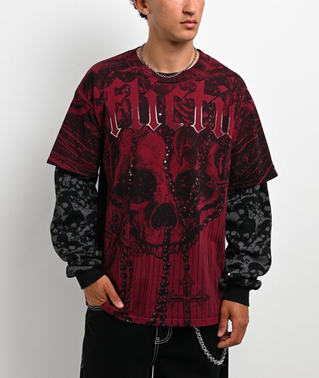 Affliction Chemical Rain Red & Grey 2fer Long Sleeve T-Shirt - Affliction