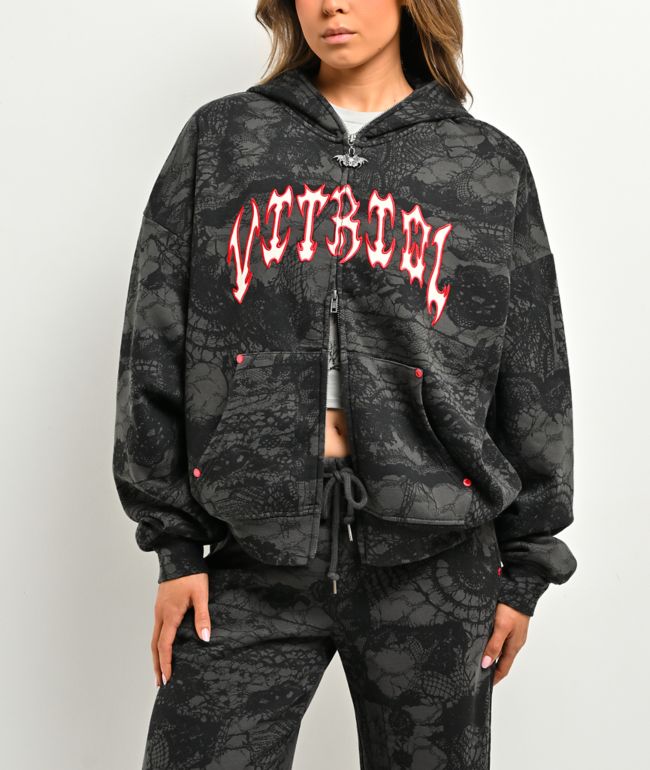 Vitriol Lenexa Lace Dark Grey & Black Bodybag Hoodie - Vitriol