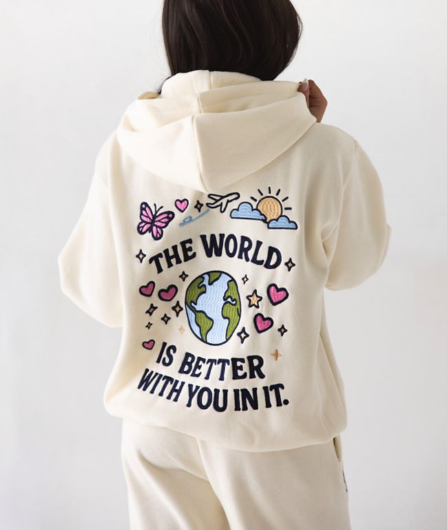 Happy Camp3r The World Is Better Cream Zip Hoodie - Happy Camp3r