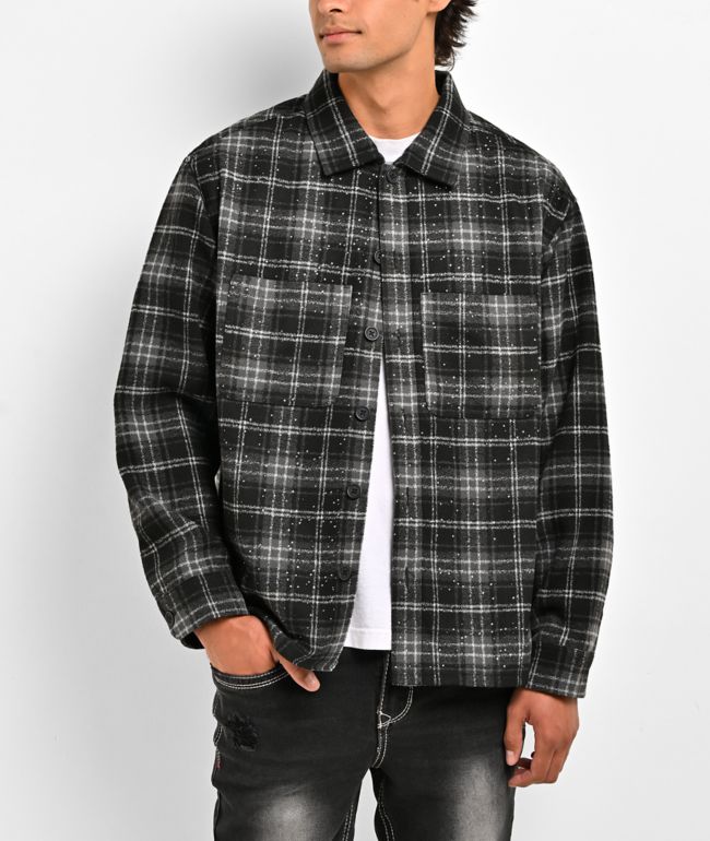 Ninth Hall Solitaire Rhinestone Black & Grey Flannel Shirt - Ninth Hall
