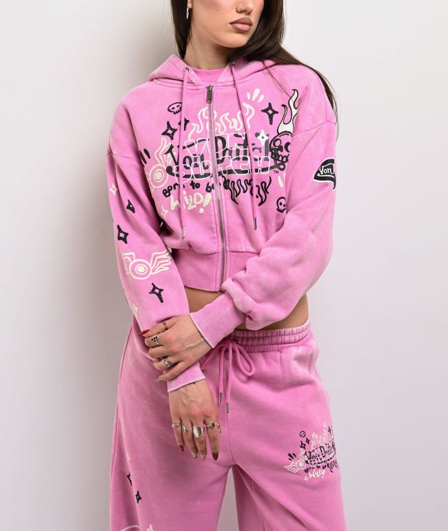 Von Dutch Cyclamen Pink Wash Crop Zip Hoodie - Von Dutch