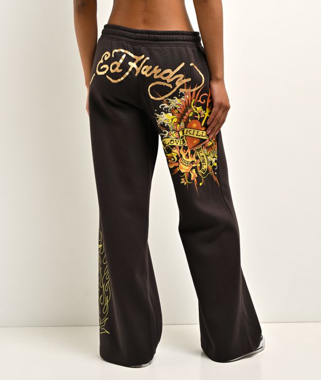Ed Hardy Love Kills Slowly Espresso Brown Sweatpants - Ed Hardy